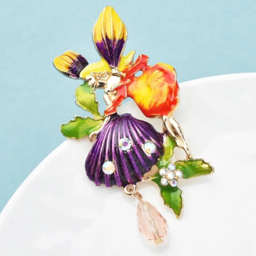 Women Enamel Shell Lady Figure Brooch Pin